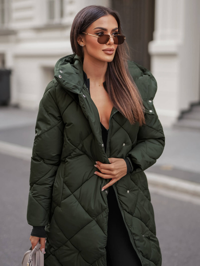 Kurtka zimowa damska długa pikowana zielona OZONEE JS/5M3173/136Z