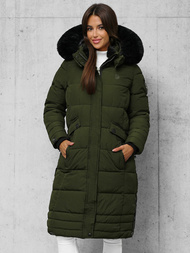 Kurtka zimowa damska długa pikowana khaki OZONEE O/W377