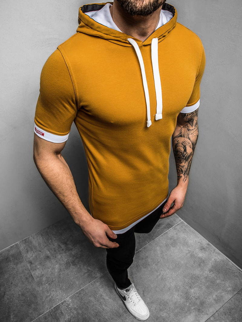 T-Shirt z kapturem męski camelowy OZONEE O/1273Z
