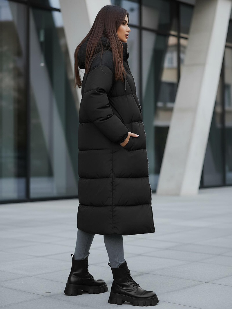 Kurtka zimowa damska długa pikowana czarna OZONEE JS/5M3163/392Z