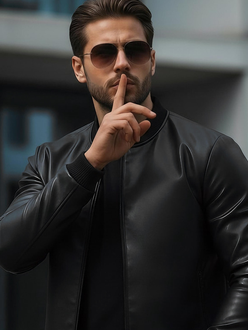 Kurtka skórzana męska czarna OZONEE JS/11Z8015Z