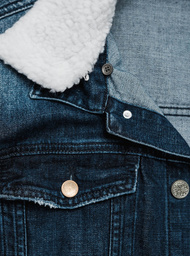 Kurtka męska jeansowa sherpa ciemno-niebieska OZONEE NB/MJ516BSZ