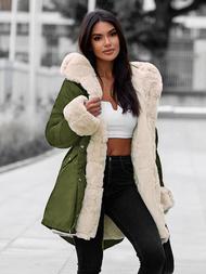 Kurtka zimowa damska z futerkiem zielona OZONEE JS/M763/136Z