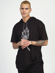 T-Shirt z kapturem męski czarny OZONEE MR/21553