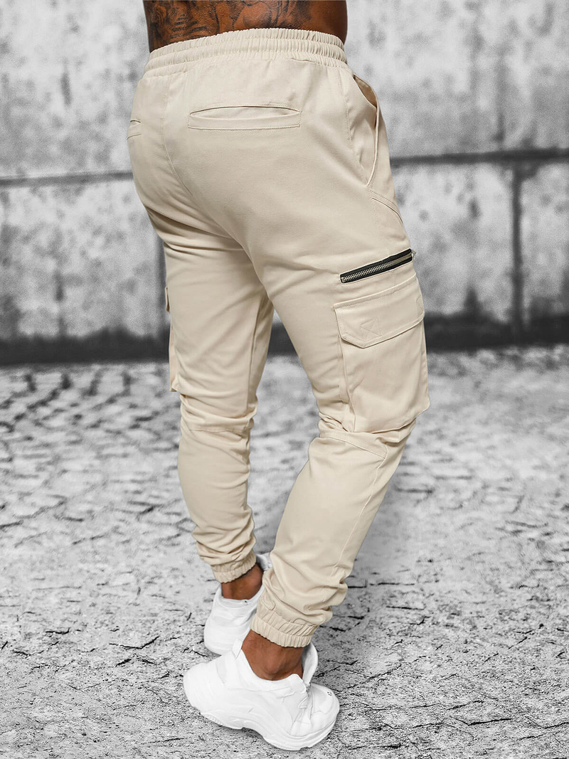 Spodnie męskie joggery beżowe OZONEE O/G3043