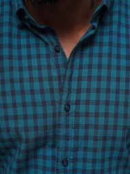 Koszula męska w kratę niebieska OZONEE O/V96