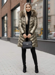 Kurtka zimowa damska długa z futerkiem złota OZONEE JS/16M9100/403Z