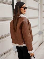 Жіноча шкіряна куртка kоричнева OZONEE JS/11Z8176