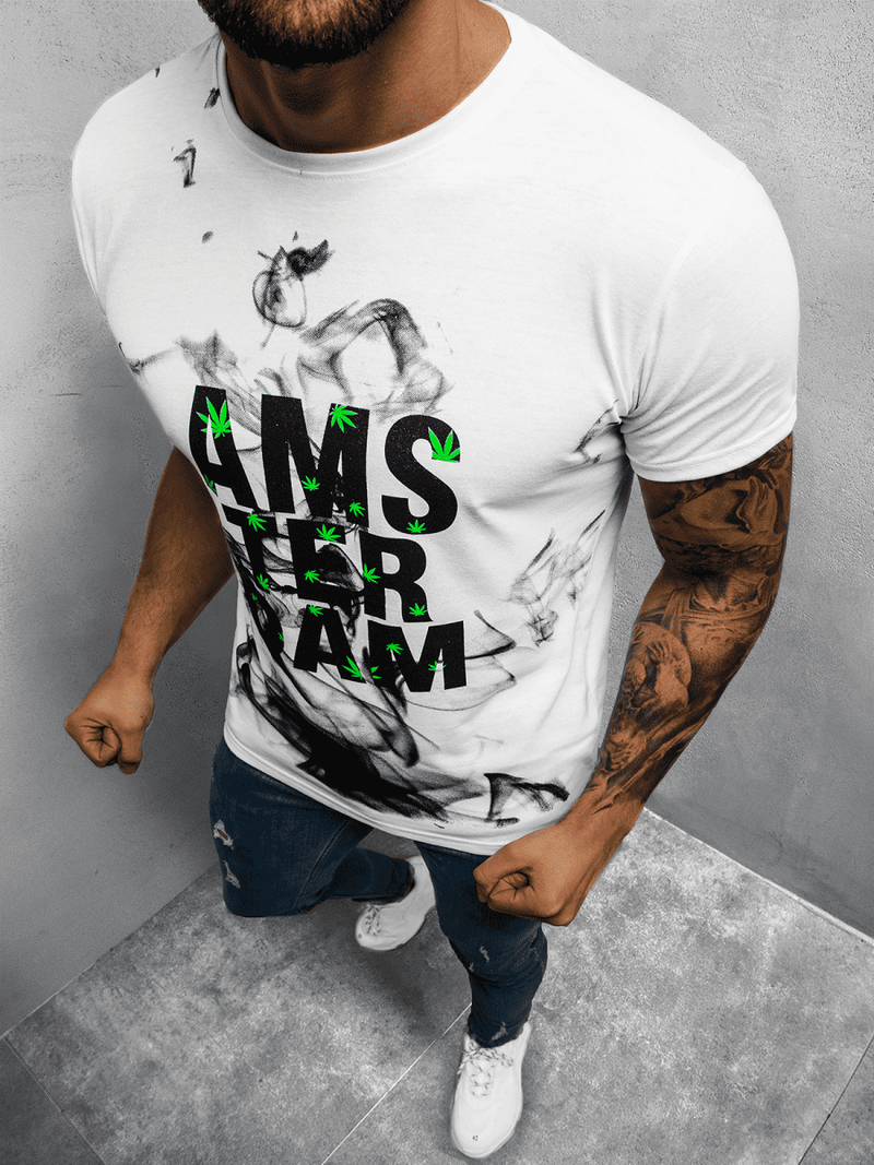 T-Shirt męski z nadrukiem biały OZONEE O/BL76