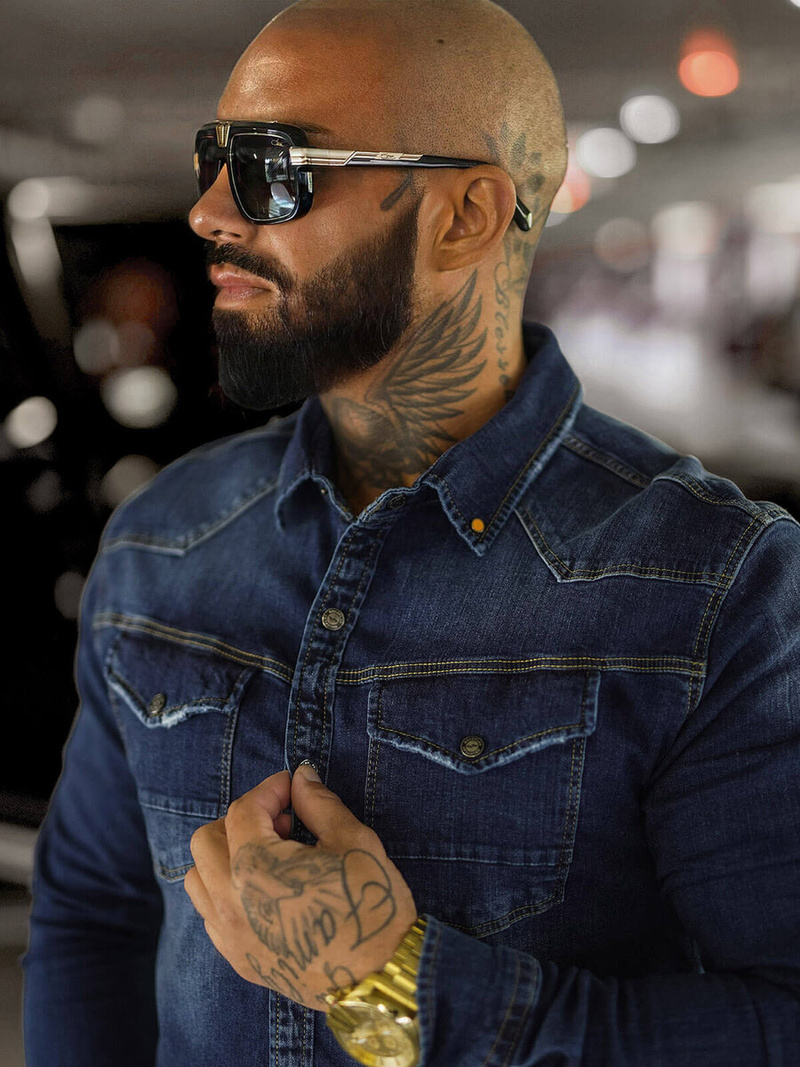 Koszula męska jeansowa niebieska OZONEE O/51412