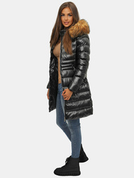 Kurtka zimowa damska z futerkiem czarno-brązowa OZONEE JS/M777/392B