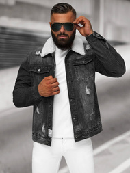 Kurtka męska jeansowa sherpa czarna OZONEE NB/MJ502NZ