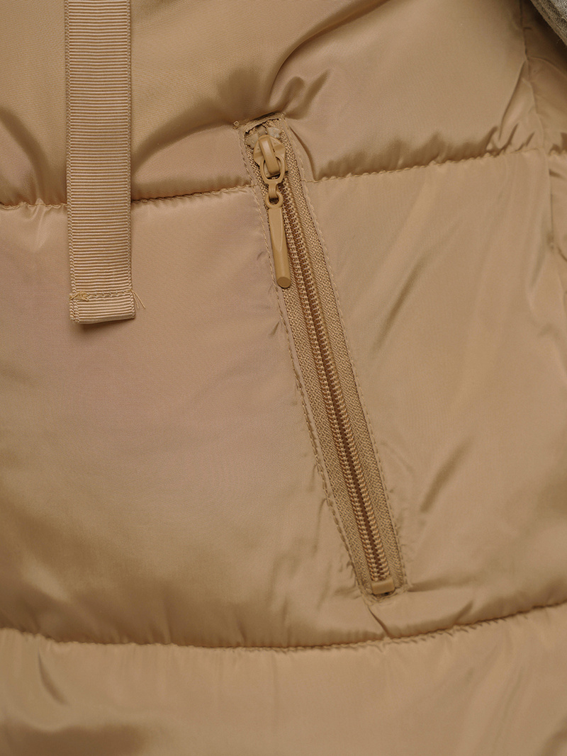 Kamizelka damska długa pikowana z kapturem beżowa OZONEE O/81266