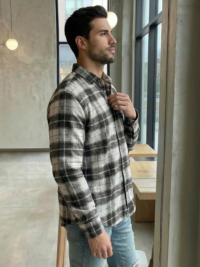 Koszula męska w kratę szara OZONEE V/V172Z