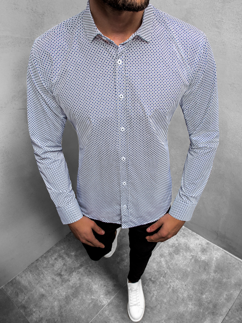 Elegancka koszula męska we wzory długi rękaw biała OZONEE O/3010/09