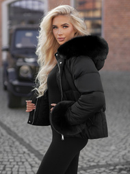 Kurtka zimowa damska z futerkiem czarna OZONEE JS/16M9282/392