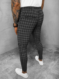 Spodnie męskie chino materiałowe w kratę czarne OZONEE DJ/2292/22