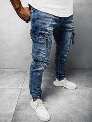 Spodnie jeansowe joggery męskie niebieskie OZONEE O/TF039