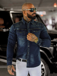 Koszula męska jeansowa ciemno-niebieska OZONEE O/51412