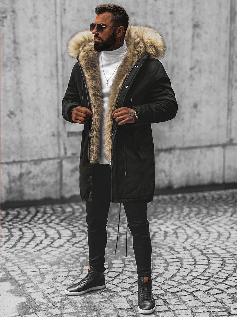 Kurtka zimowa męska z futerkiem czarna OZONEE O/5578