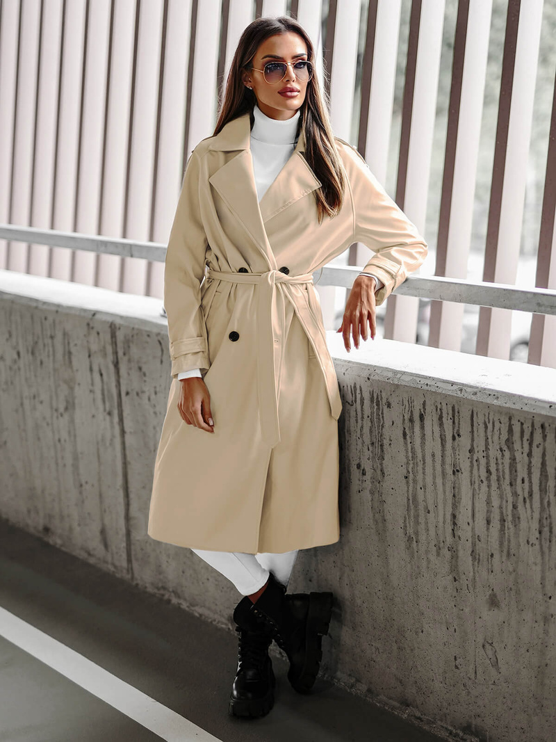 Жіноче шкіряне пальто Бежевий OZONEE JS/11Z8100