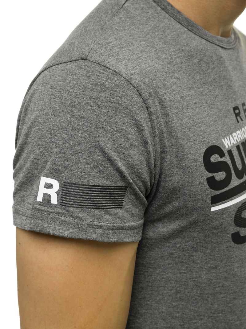 T-Shirt męski z nadrukiem grafitowy OZONEE JS/SS10903Z