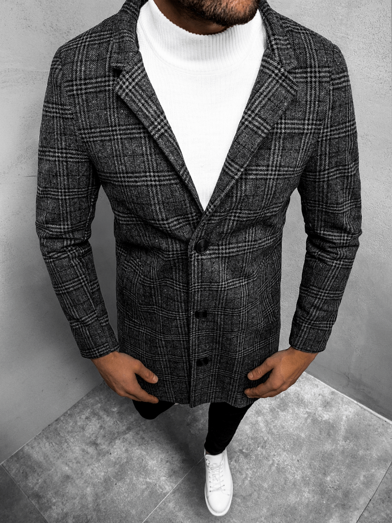 Płaszcz męski w kratę szaro-grafitowy OZONEE O/5628