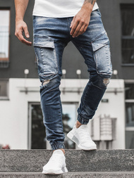 Spodnie jeans jogger męskie ciemno-niebieskie OZONEE G/1067
