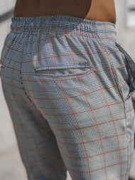 Spodnie męskie chino joggery w kratę szare OZONEE DJ/2289/22Z
