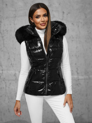 Kamizelka damska pikowana z futerkiem czarna OZONEE O/DK027/1Z