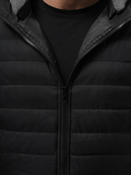 Kamizelka męska pikowana z kapturem czarna OZONEE JS/8M983/392