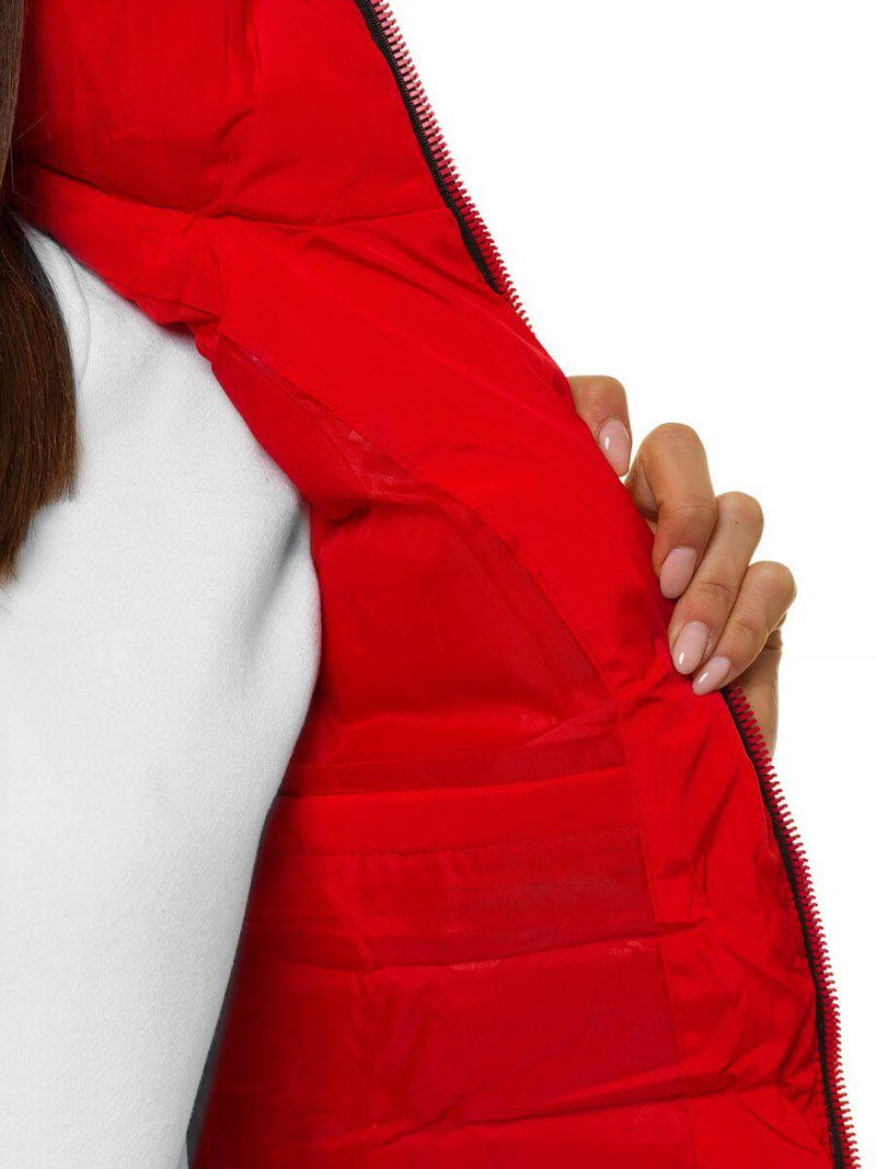 Kamizelka damska pikowana z kapturem czerwona OZONEE N/6812/11