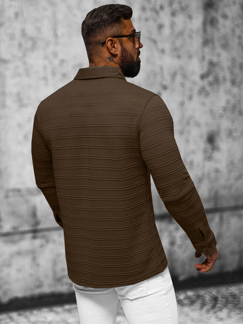 Bluza męska z kołnierzykiem brązowa OZONEE O/TB2271