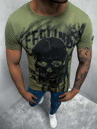 T-Shirt męski z nadrukiem khaki OZONEE MECH/2074TZ