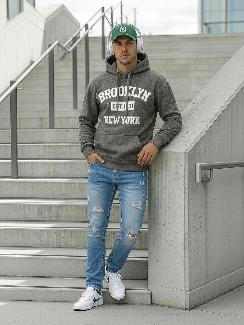 Bluza z kapturem męska grafitowa OZONEE JS/8B1767/5Z