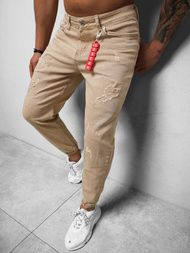 Spodnie jeansowe joggery męskie beżowe OZONEE DO/6058