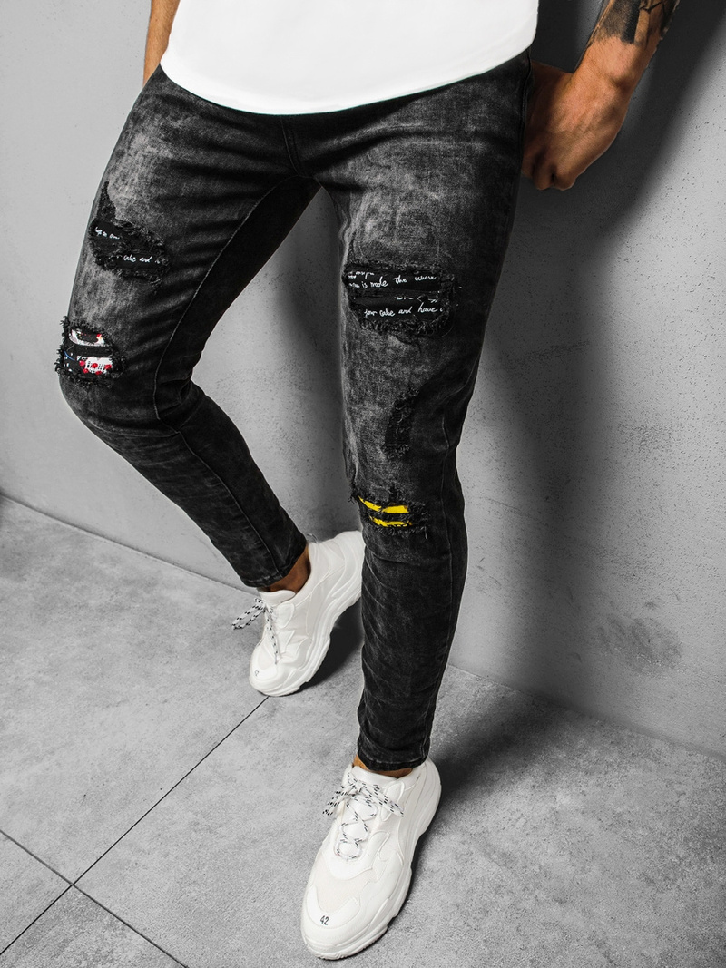 Spodnie jeansowe męskie czarne OZONEE DR/TF102Z