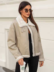 Жіноча шкіряна куртка Бежева OZONEE JS/11Z8178
