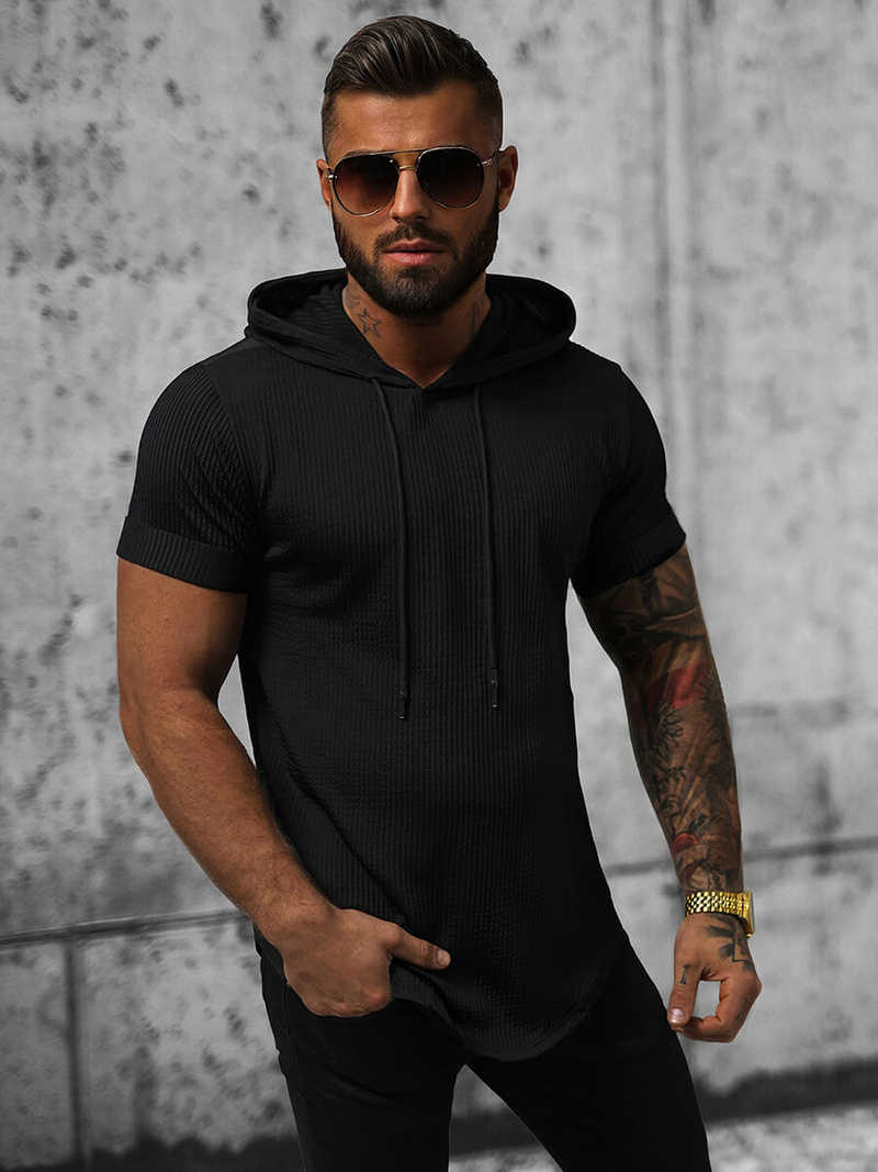 T-shirt męski z kapturem czarny OZONEE O/P1150