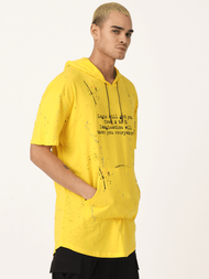 T-Shirt z kapturem męski żółty OZONEE MR/21554