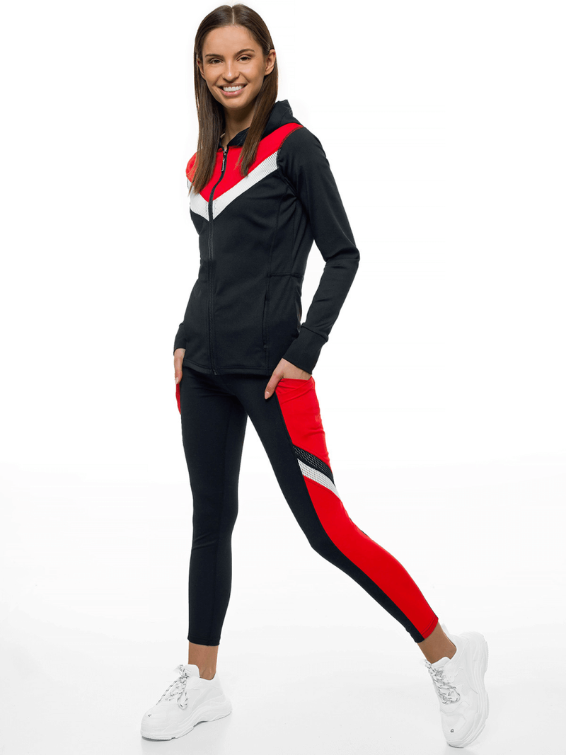Жіночий спортивний костюм з двох частин Чорно-Червоний OZONEE JS/YW06005/1/5