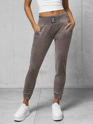 Spodnie dresowe damskie welurowe ciemno-beżowe OZONEE O/CR98108