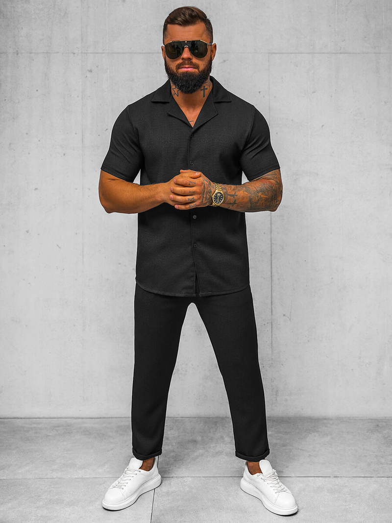 Koszula męska z krótkim rękawem czarna OZONEE O/Y971T