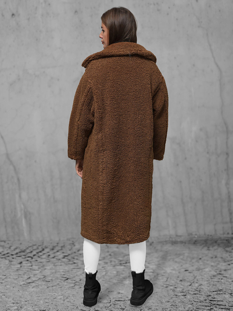 Płaszcz zimowy damski polarowy brązowy OZONEE O/Z01