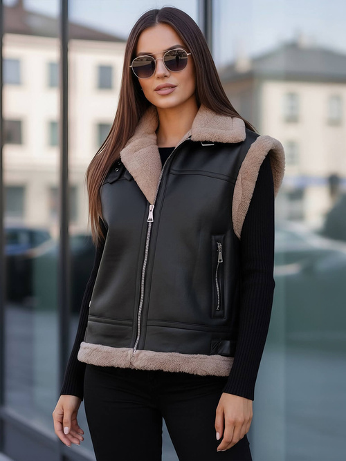 Шкіряна жіночий жилет чорний OZONEE JS/61M8503/392Z