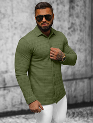 Bluza męska z kołnierzykiem khaki OZONEE O/TB2271