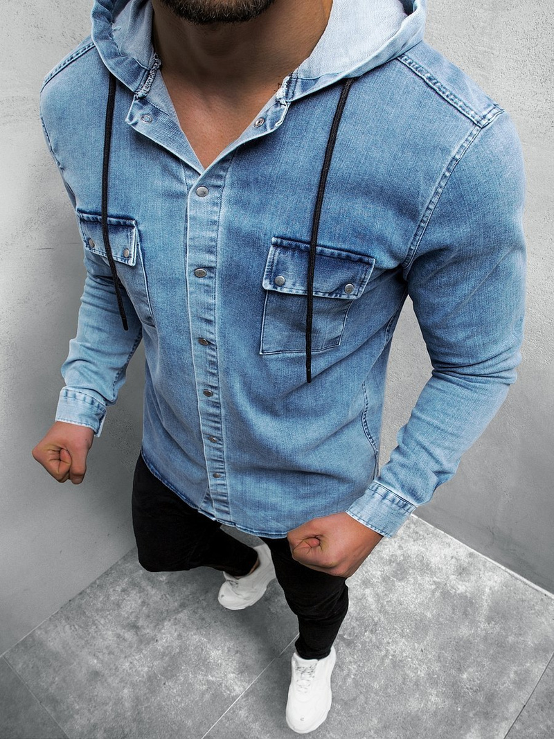 Koszula męska jeansowa jasno-niebieska OZONEE O/3451