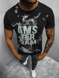 T-Shirt męski z nadrukiem czarny OZONEE O/BL76
