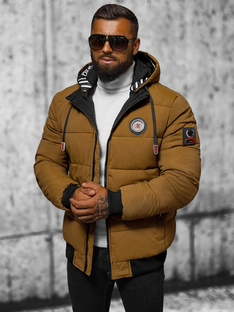 Kurtka zimowa męska pikowana camelowa OZONEE JS/84M3029/84