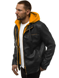 Kurtka skórzana męska czarno-żółta OZONEE N/6129Z